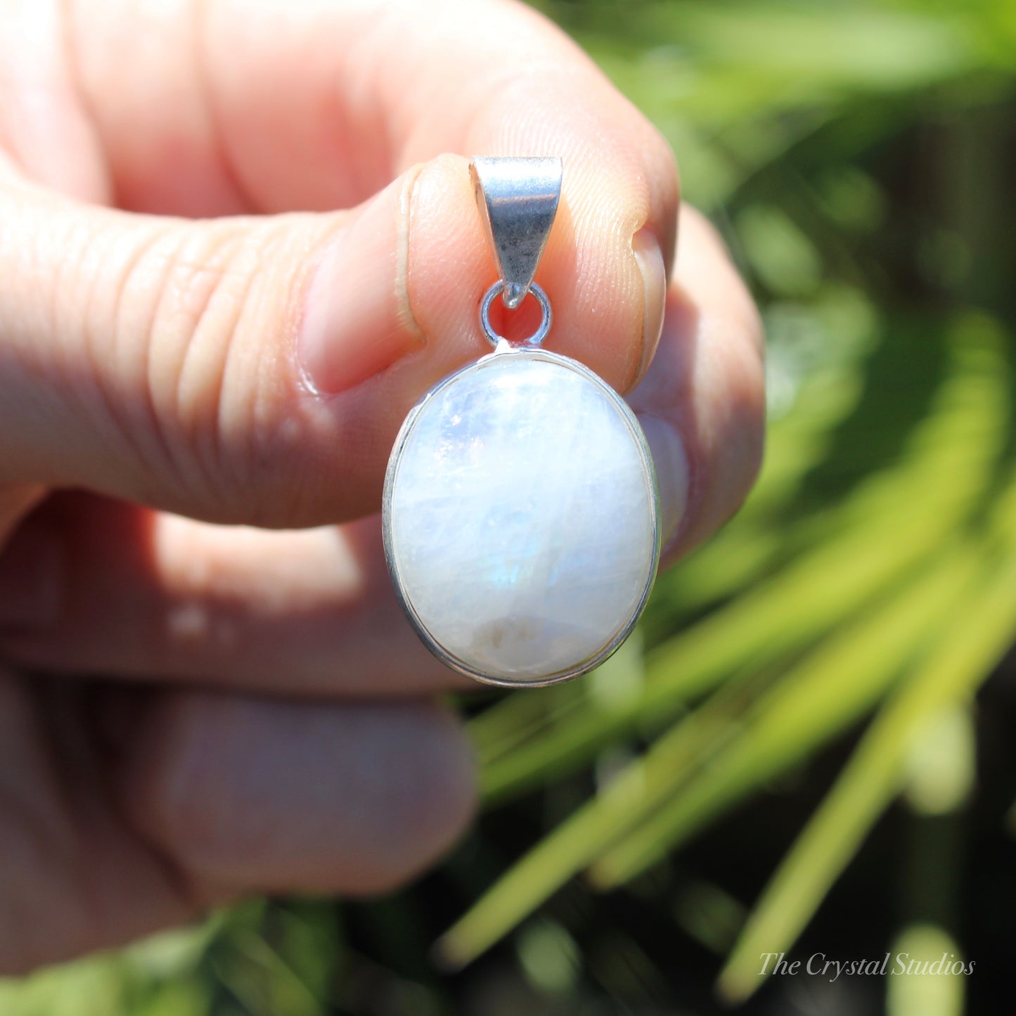 Rainbow Moonstone Silver Plated Classic Pendant