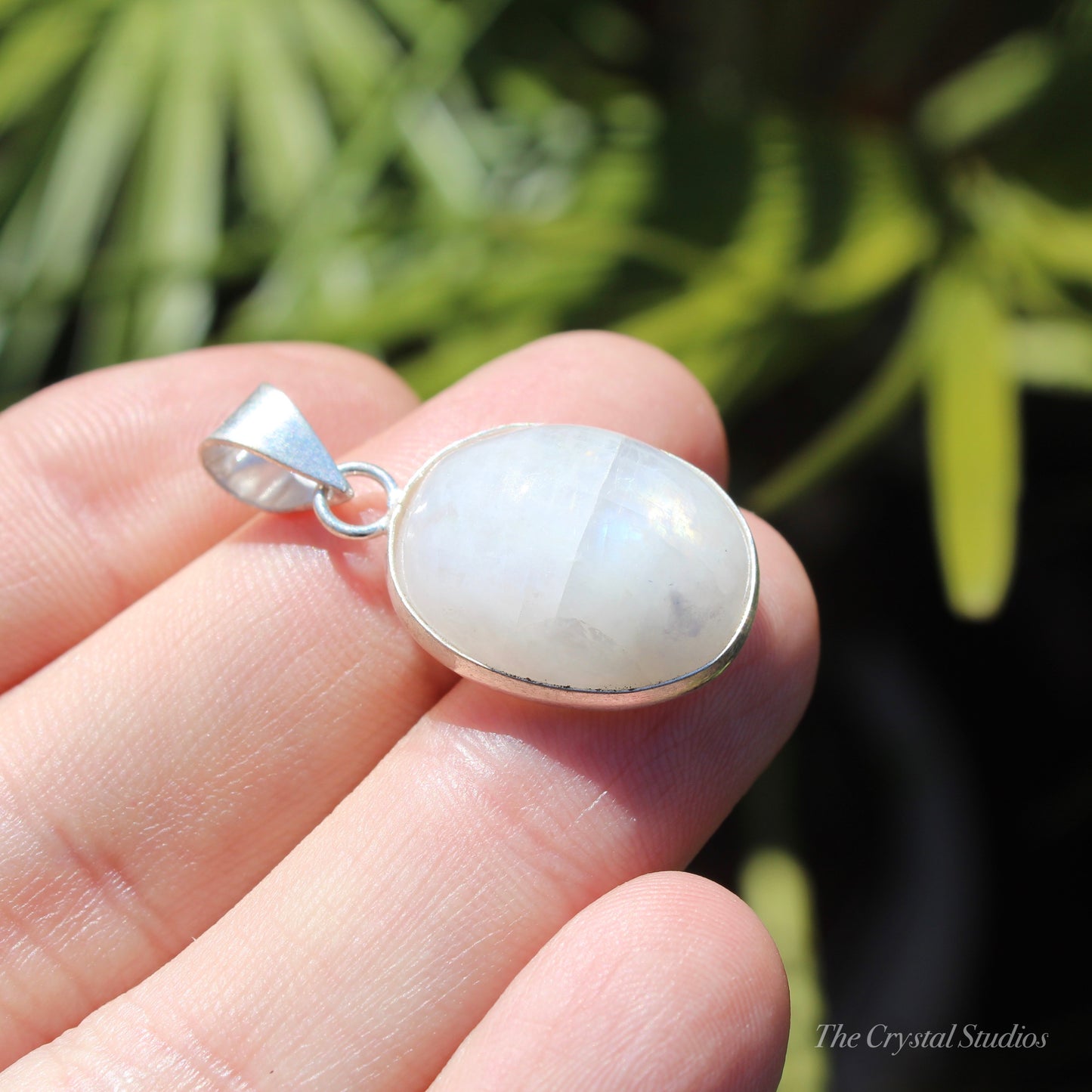 Rainbow Moonstone Silver Plated Classic Pendant