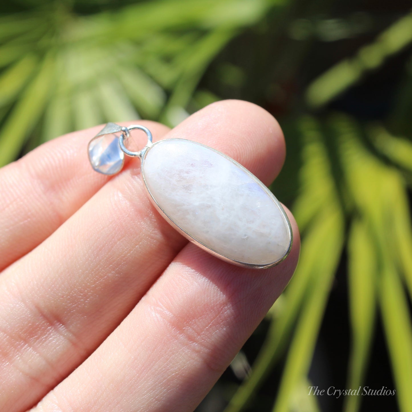 Rainbow Moonstone Silver Plated Classic Pendant