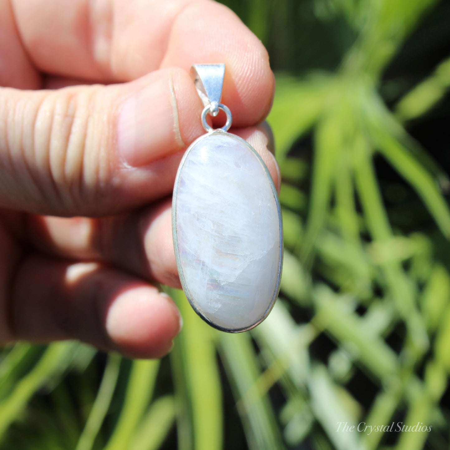 Rainbow Moonstone Silver Plated Classic Pendant