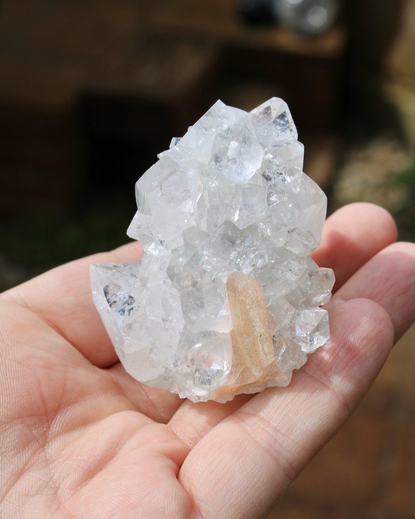 Apophyllite with Stilbite Stalactite Natural Crystal Cluster