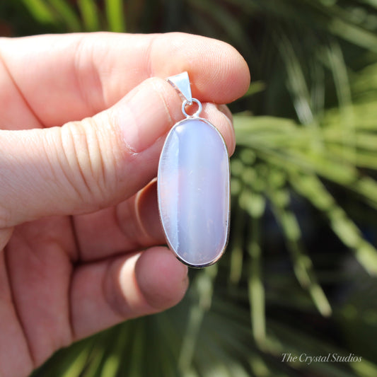 Blue Lace Agate Classic Silver Plated Pendant