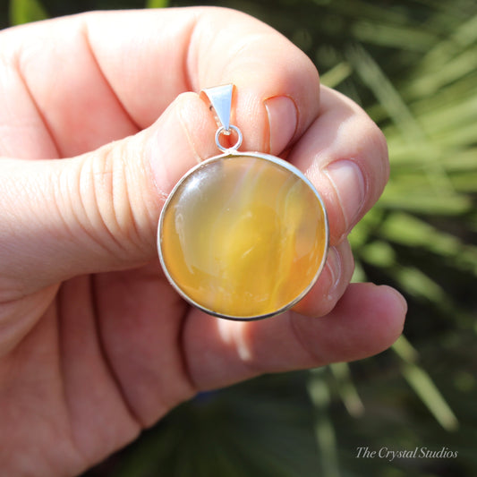 Orange Agate Classic Silver Plated Pendant