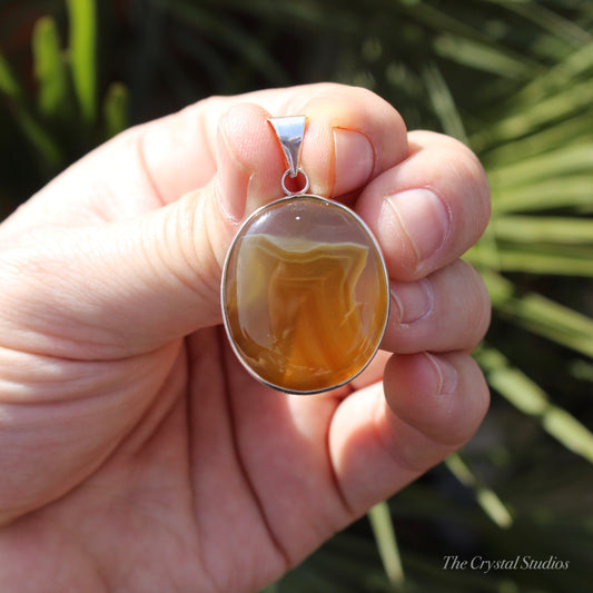 Orange Agate Classic Silver Plated Pendant