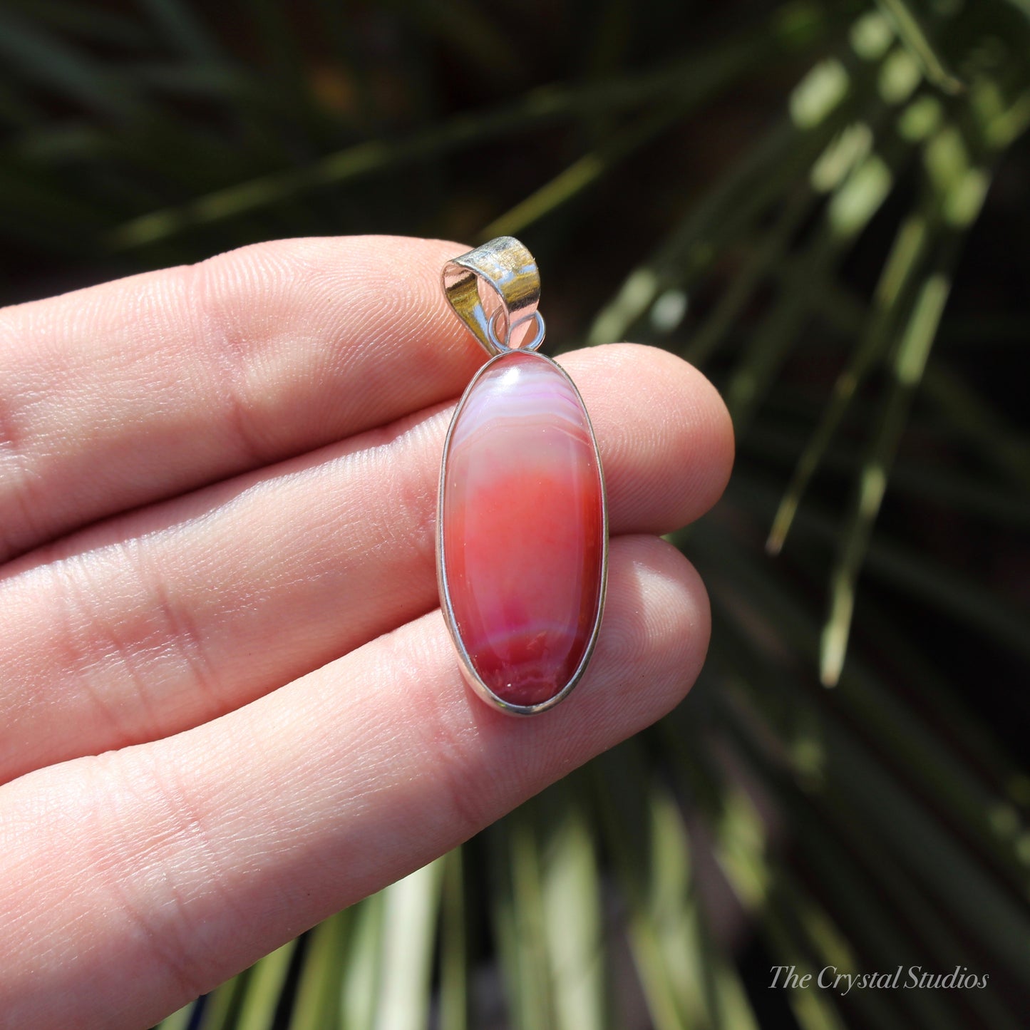 Pink Lace Agate Classic Silver Plated Pendant