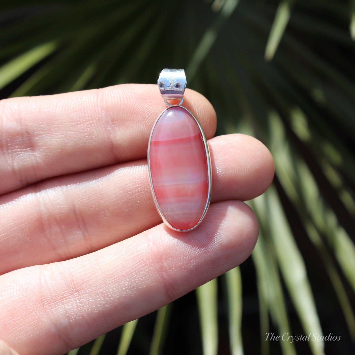 Pink Lace Agate Classic Silver Plated Pendant