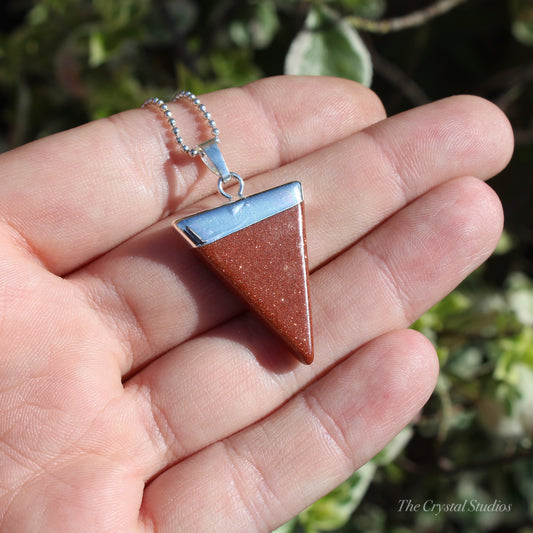 Goldstone Triangle Polished Crystal Pendant