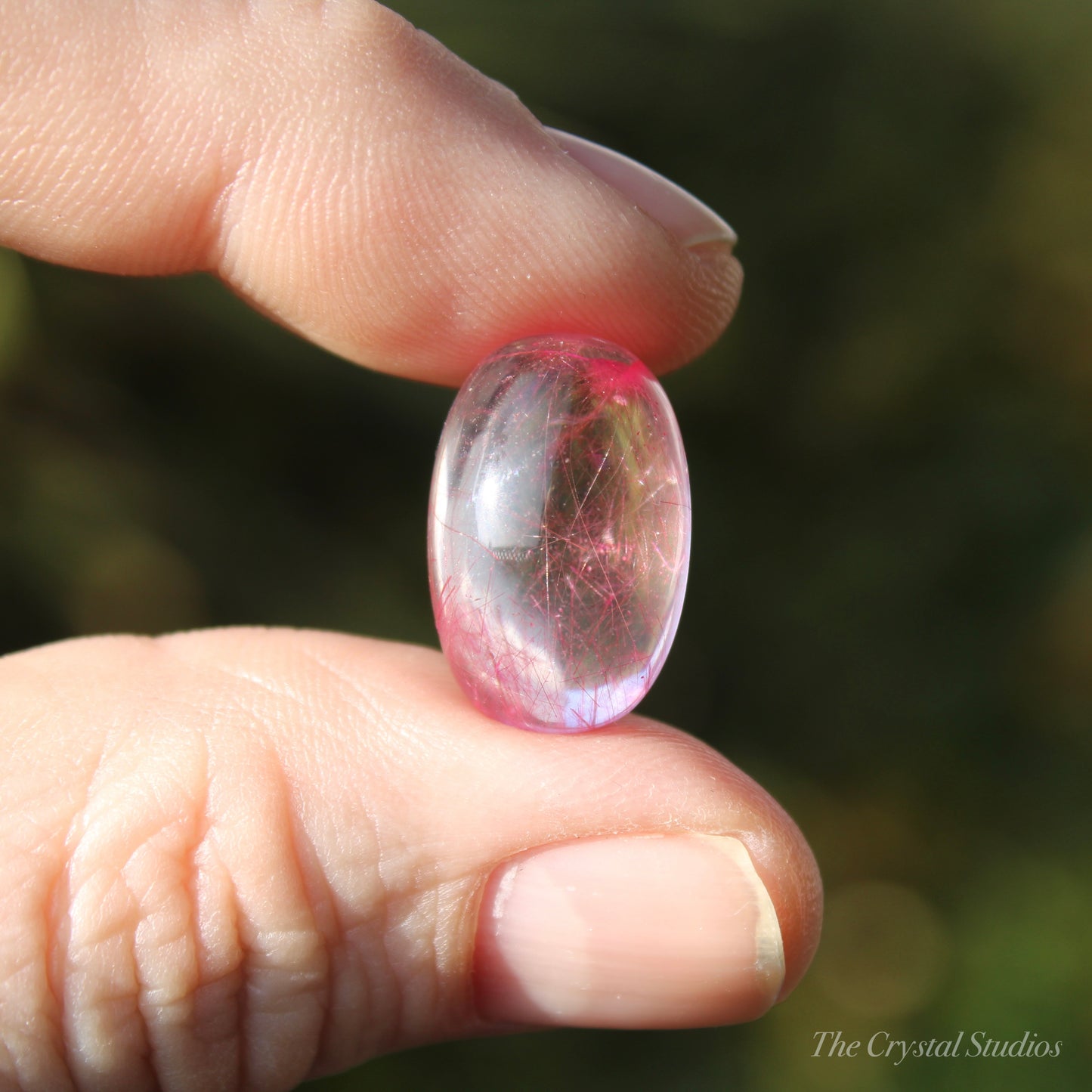 Pink (Dyed) Rutilated Polished Crystal Cabochon