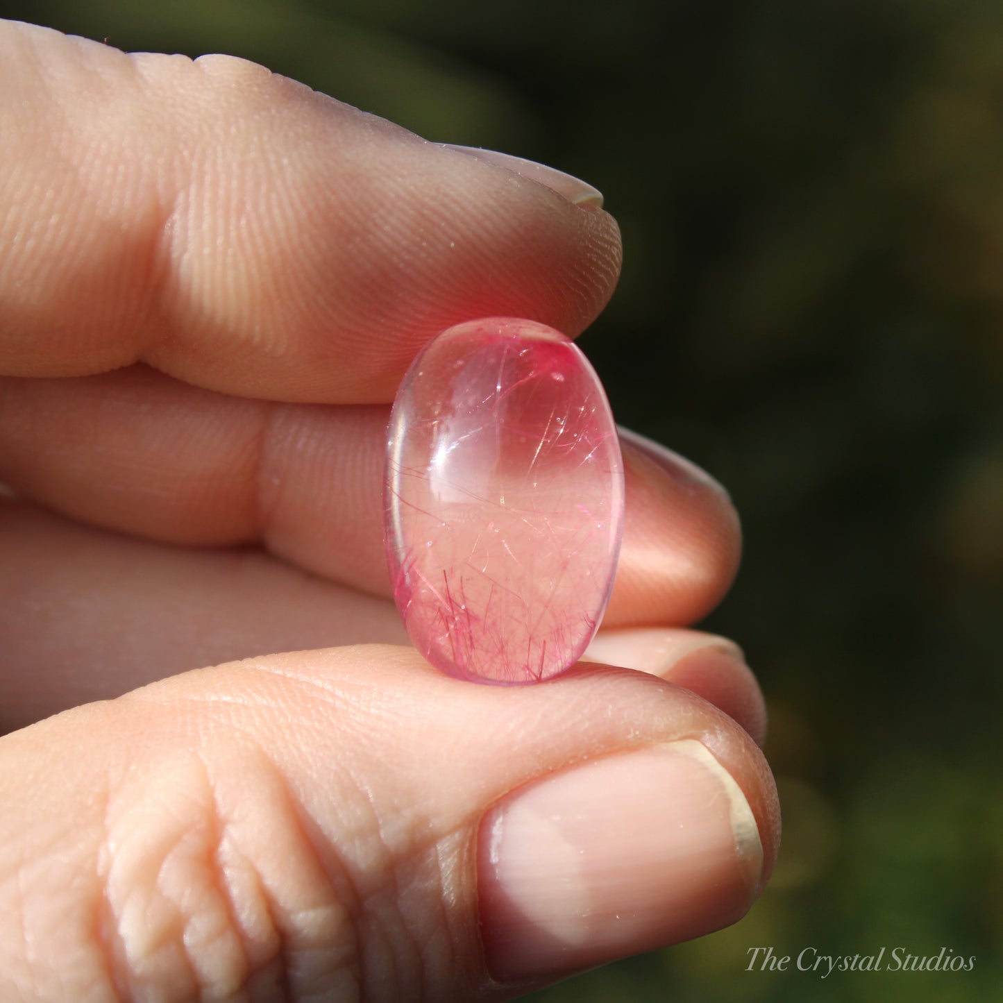 Pink (Dyed) Rutilated Polished Crystal Cabochon