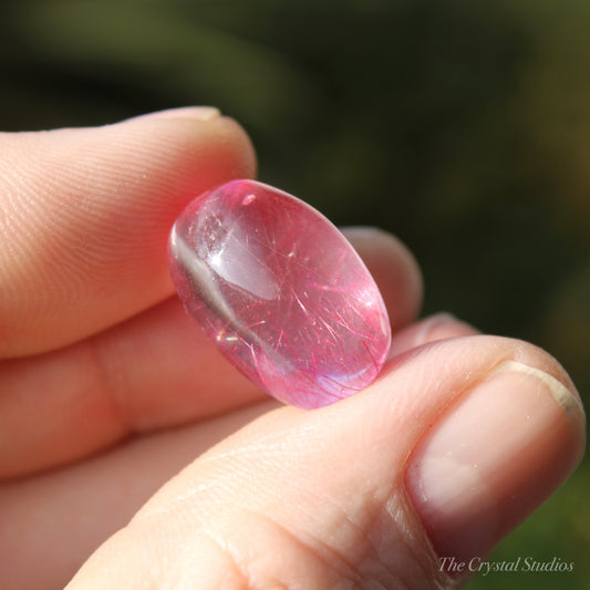 Pink (Dyed) Rutilated Polished Crystal Cabochon