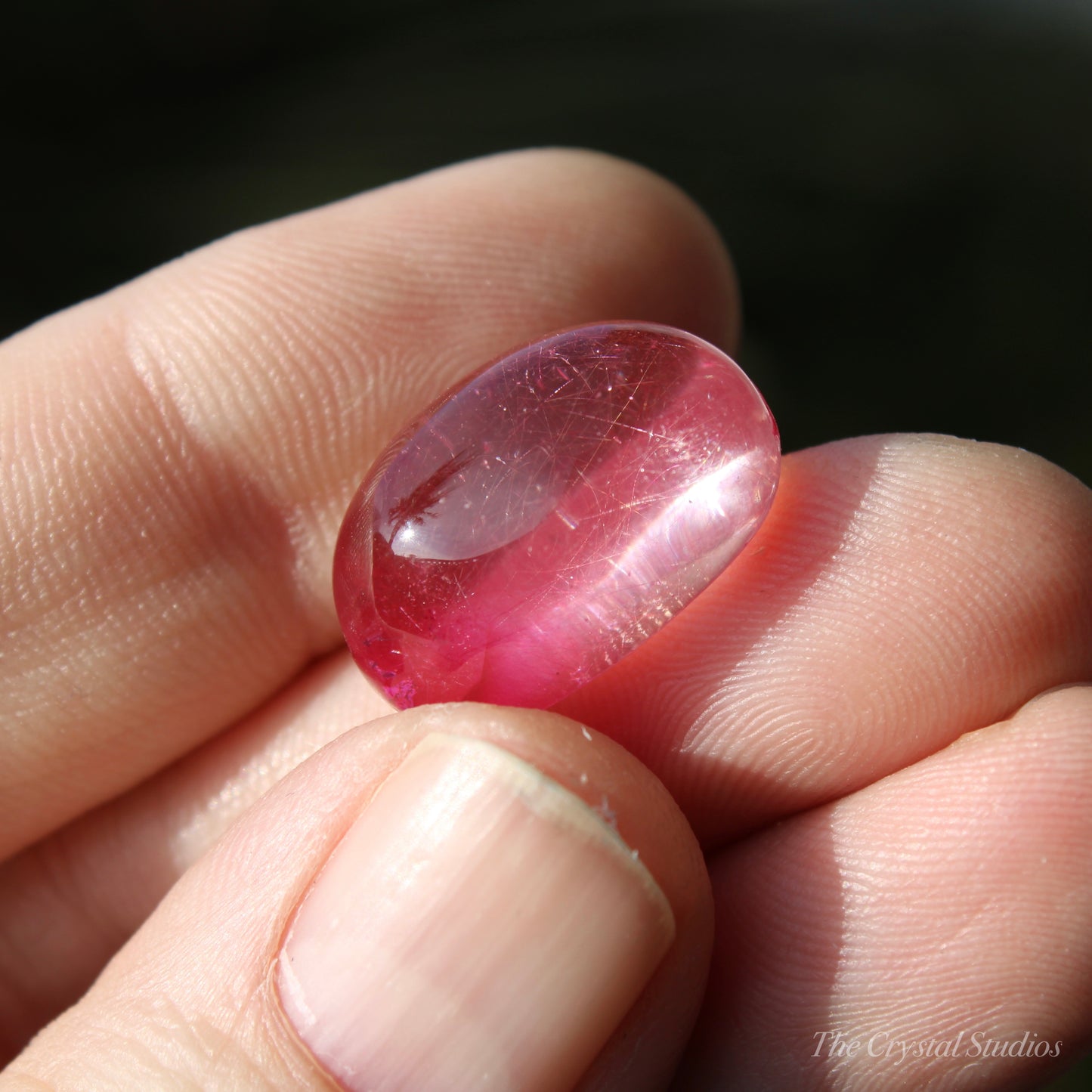 Pink (Dyed) Rutilated Polished Crystal Cabochon