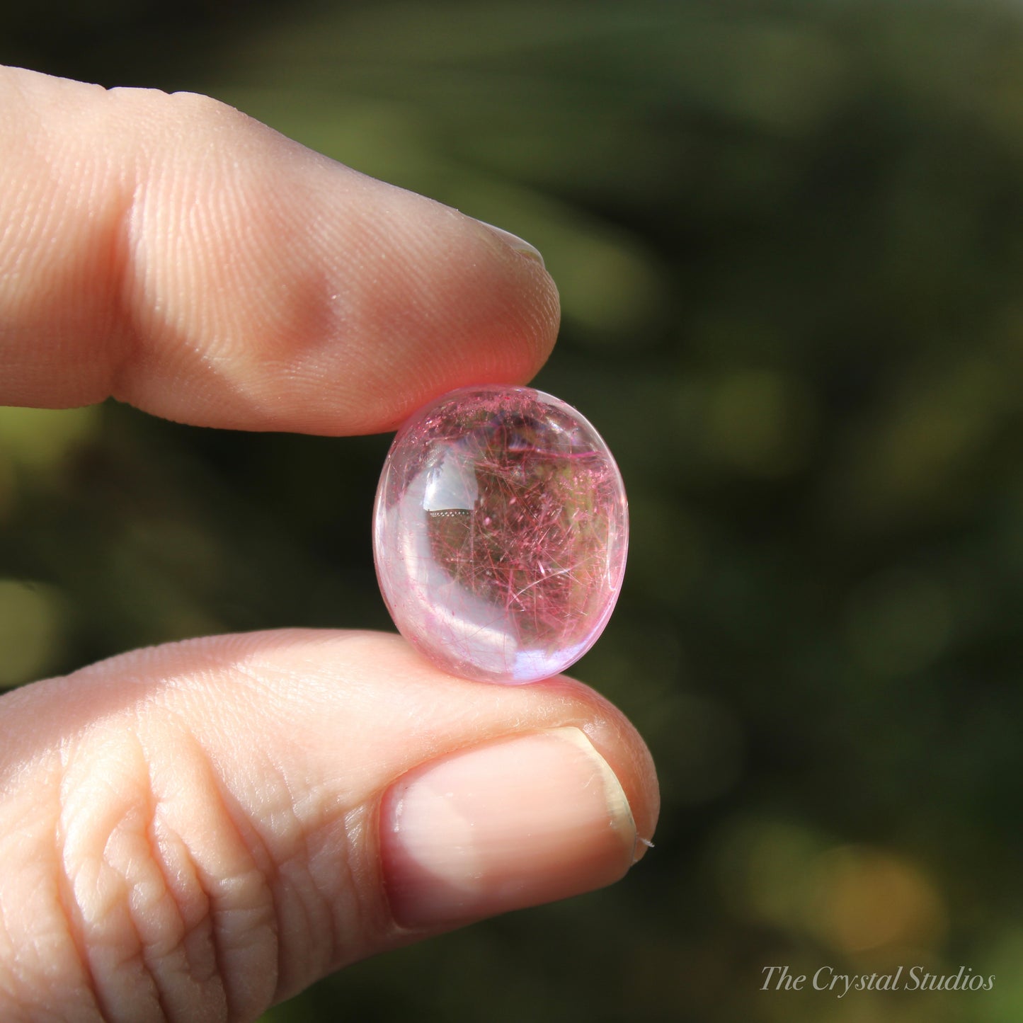 Pink (Dyed) Rutilated Polished Crystal Cabochon