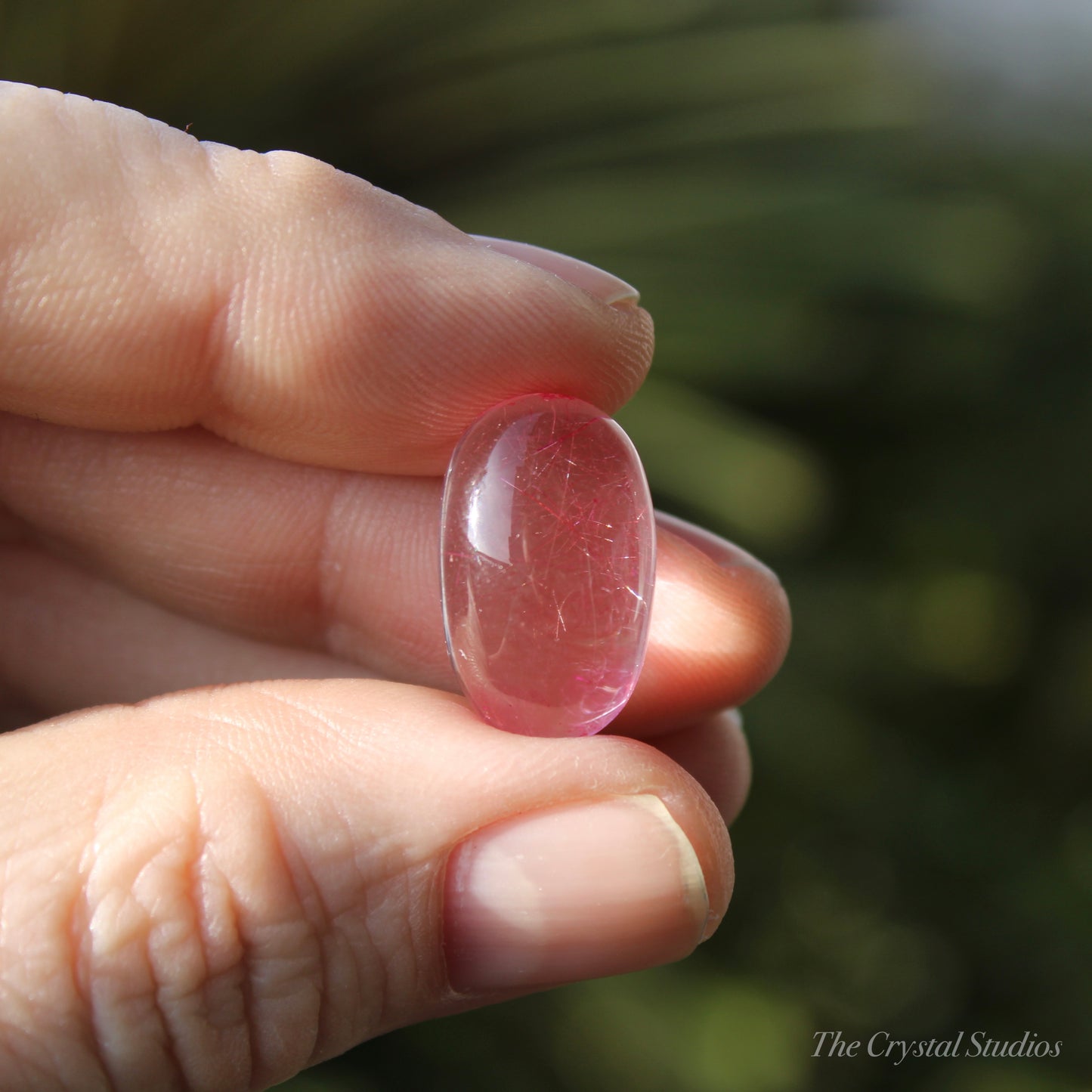 Pink (Dyed) Rutilated Polished Crystal Cabochon