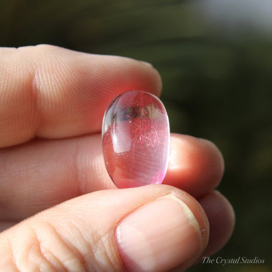 Pink (Dyed) Rutilated Polished Crystal Cabochon