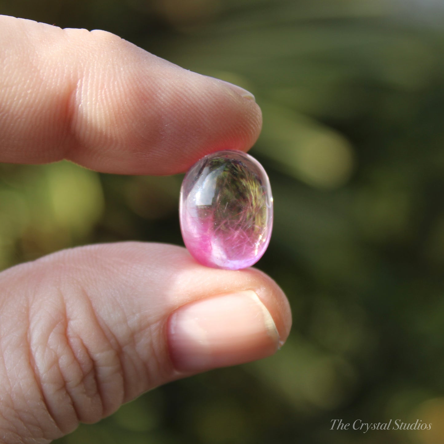 Pink (Dyed) Rutilated Polished Crystal Cabochon