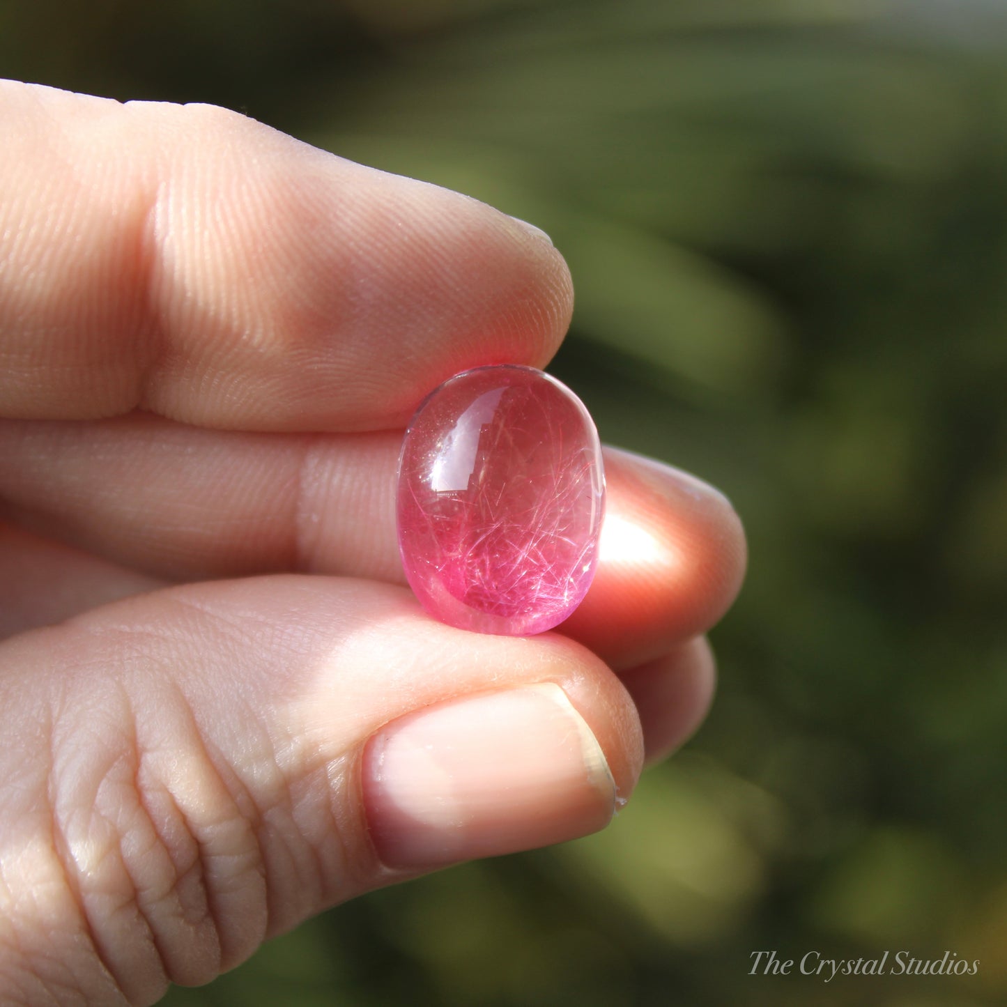 Pink (Dyed) Rutilated Polished Crystal Cabochon