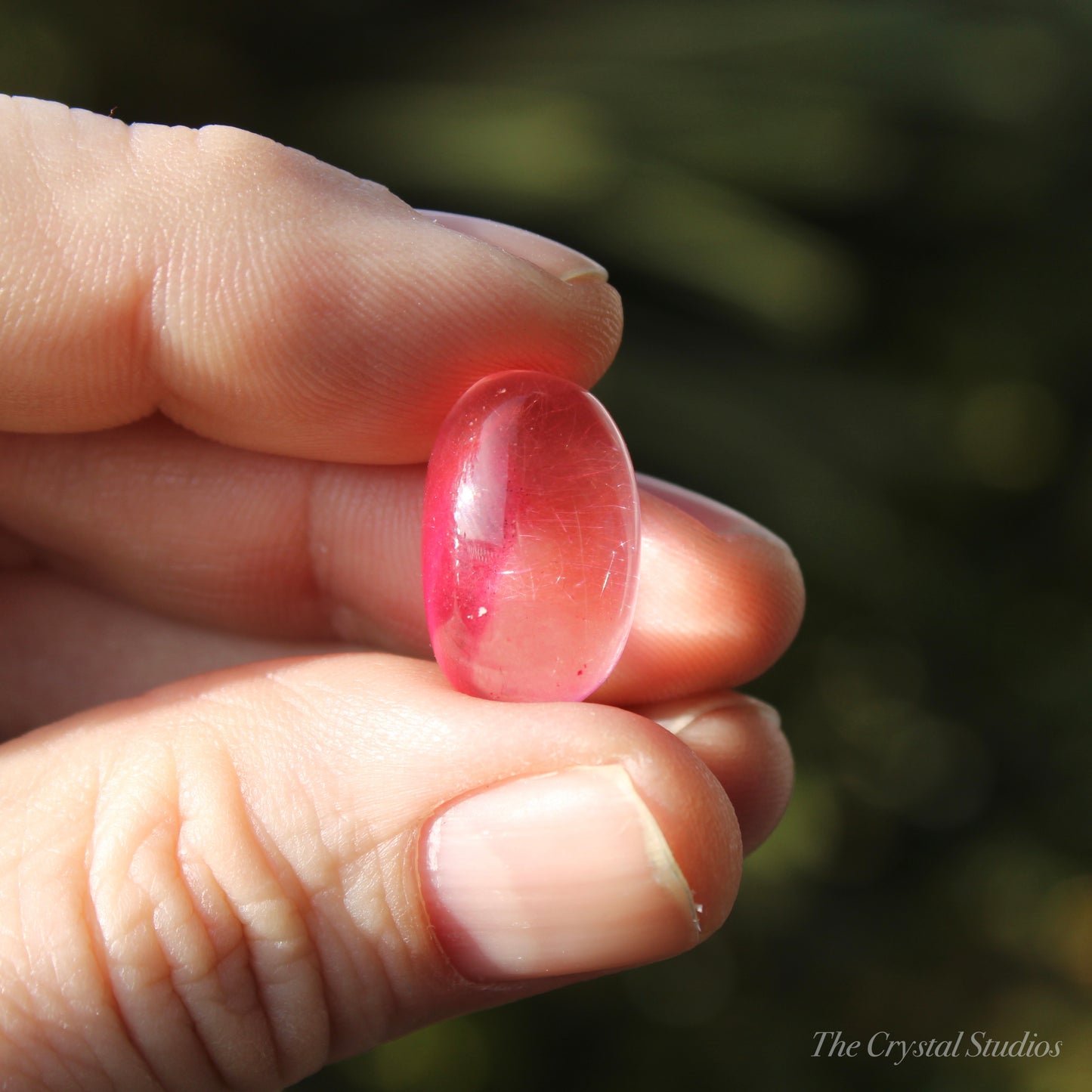 Pink (Dyed) Rutilated Polished Crystal Cabochon