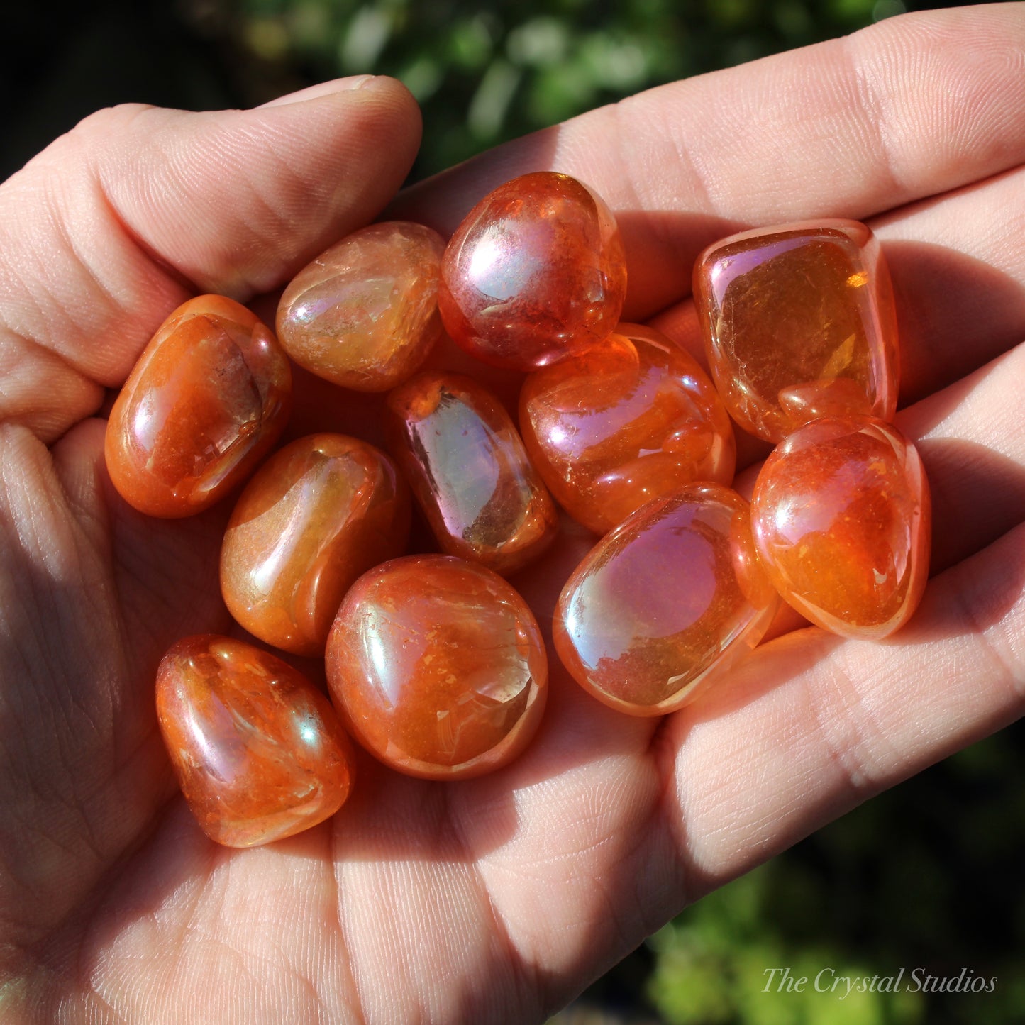 Tangerine Aura Polished Crystal Tumblestones