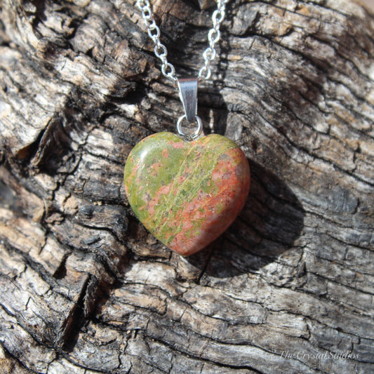 Unakite Heart Polished Crystal Pendant